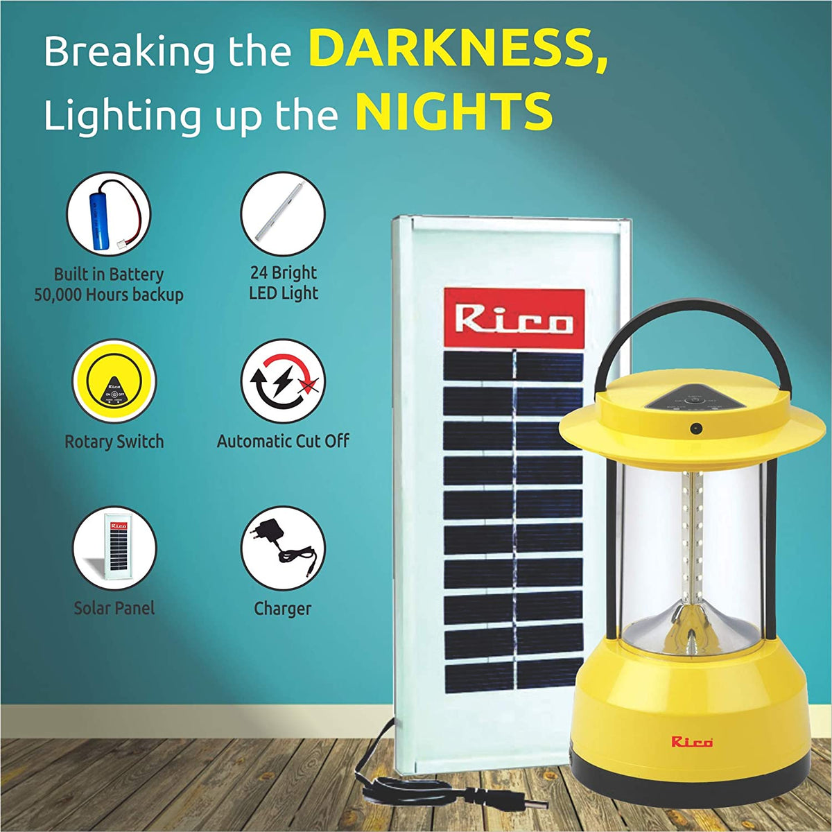 Rico SL1528 Rechargeable Solar Lantern LED with Solar Panel Rico