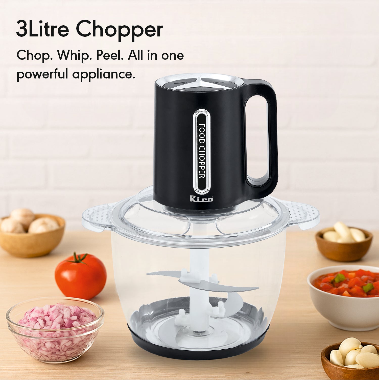 Rico 3 Litre Transparent Bowl Chopper with Garlic Peeler & Whipper – 3 ...