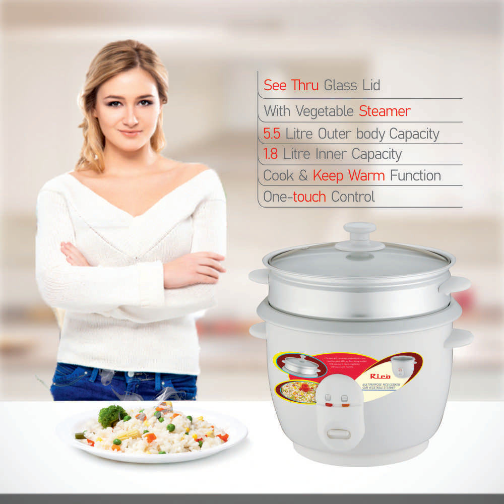 Rico Electric Rice Cooker 1.8 Litres RC907 650 Watts (White)– Rico India
