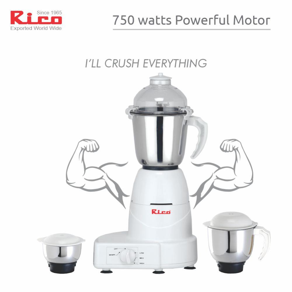 Rico Mixer Grinder 750 W with Chutney , Dry & Juicer Jar MG1803 (White) Rico India