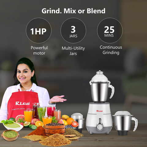 Mixer Grinder 1 Horse Power with Liquid, Dry and Chutney Jars MG1810 (White)
