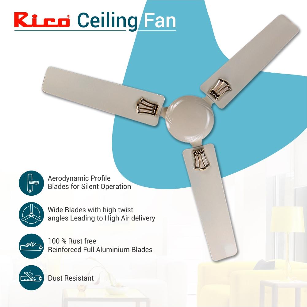Rico Aluminum 3 Blade 1200mm Ceiling Fan CF808 (Ivory)– Rico India
