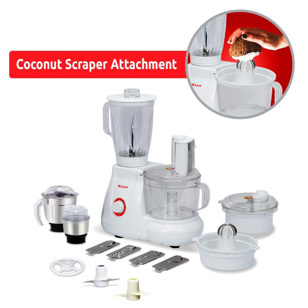 Rico Food Processor with Coconut Scraper, Juicer Jar, Unbreakable Bowl