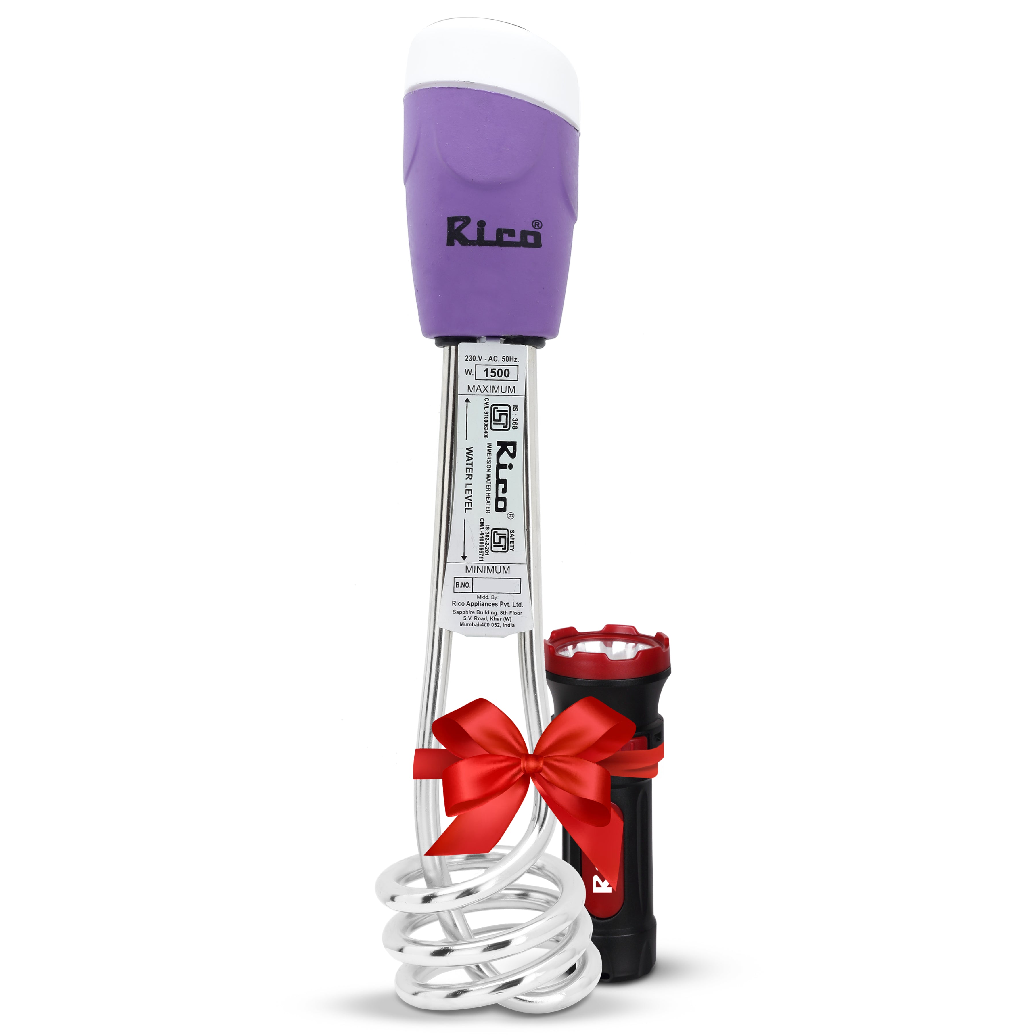 Rico Shock Proof Immersion Rod Water Heater 1500 Watts IR1412 with 1 R– Rico  India