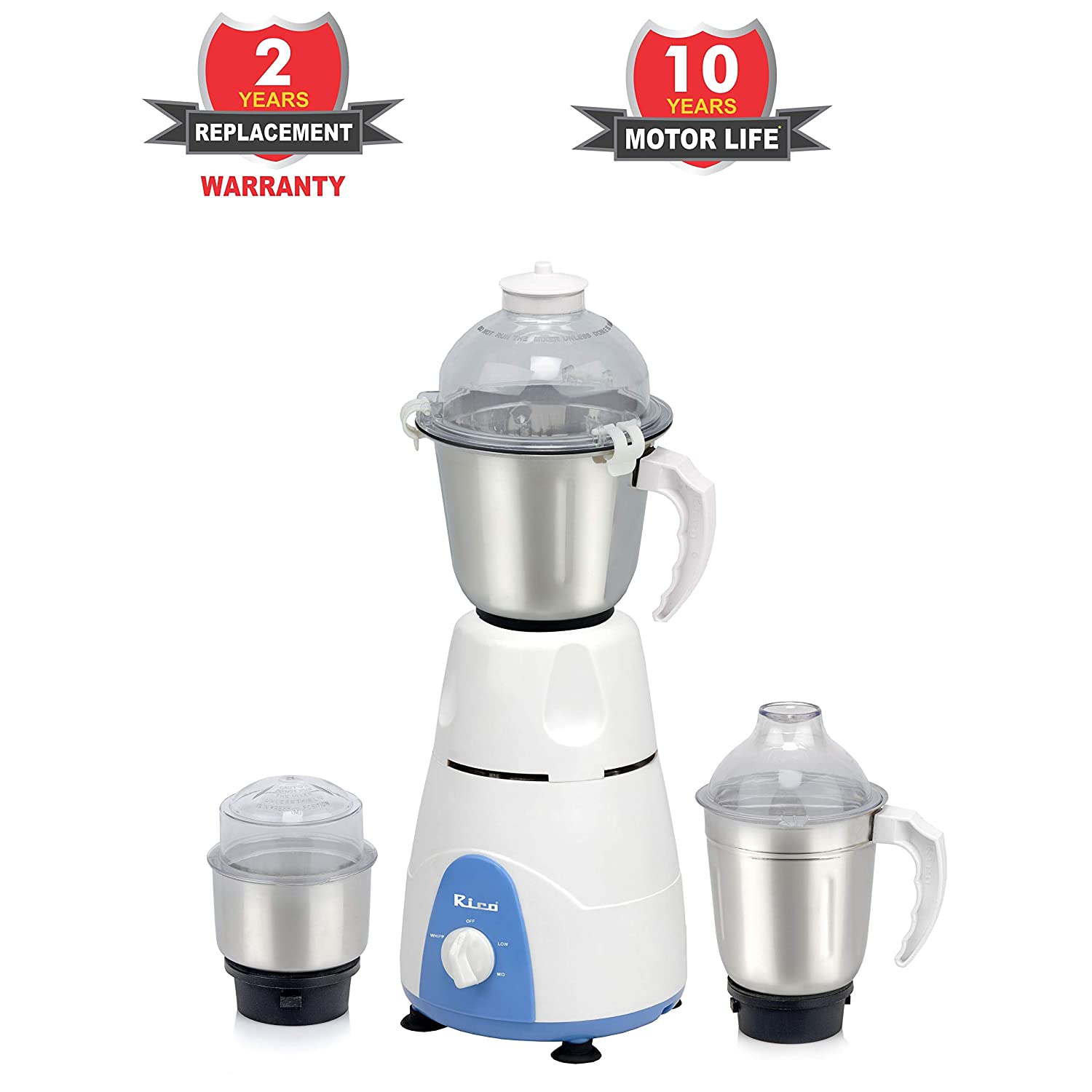 Rico Mixer Grinder 550 Watts with 3 Jars MG123 (White) Rico India