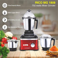 Mixer Grinder 750 Watts with Liquid, Dry and Chutney Jars MG1808 (Red)