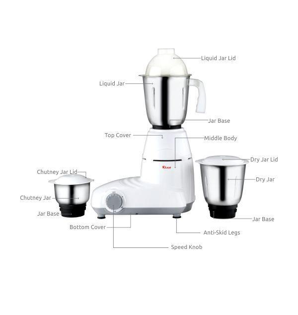 Rico Mixer Grinder 750 Watts with 3 Jars MG1907 (White) Rico India
