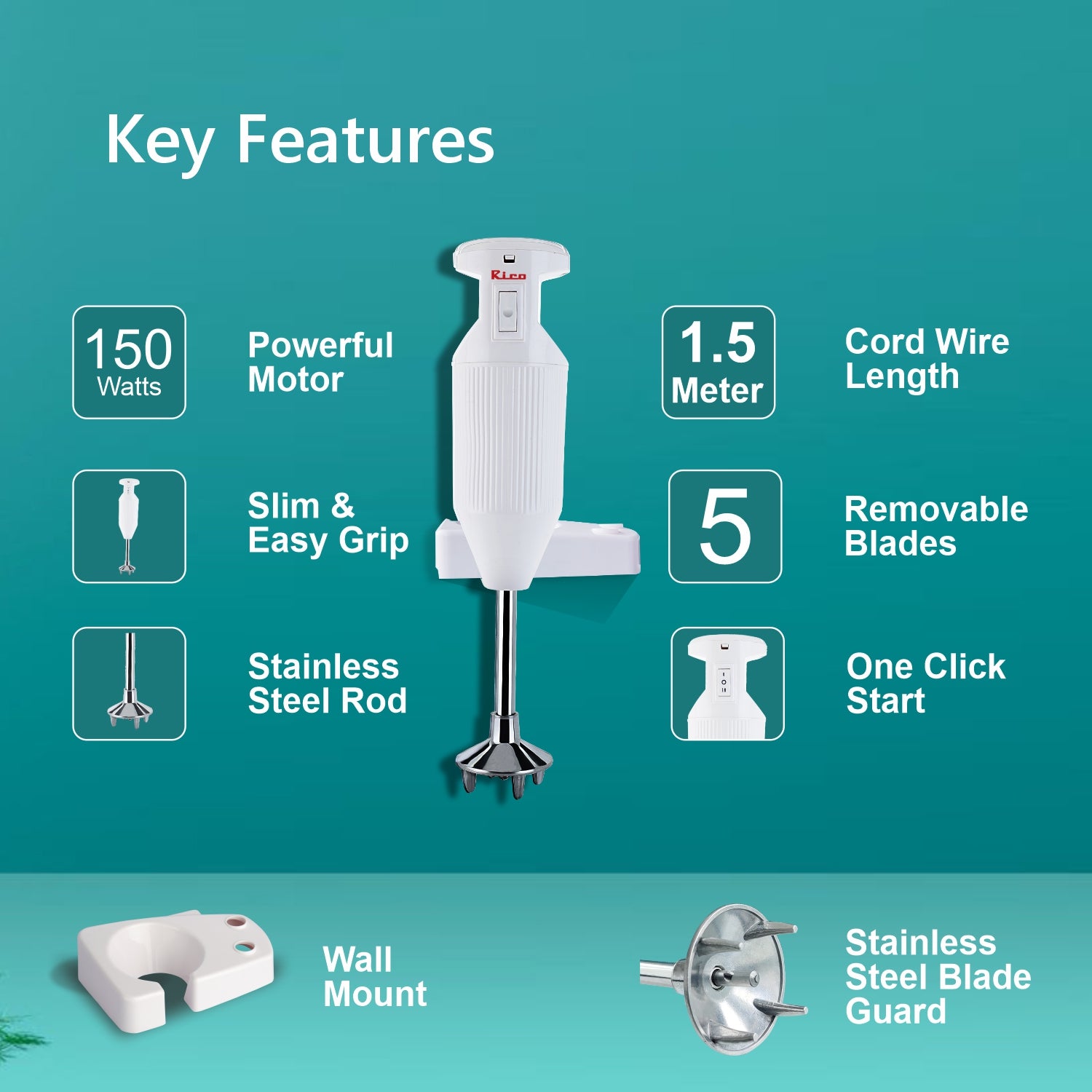 Rico Hand Blender 150 Watt HBCJ (White). Rico India